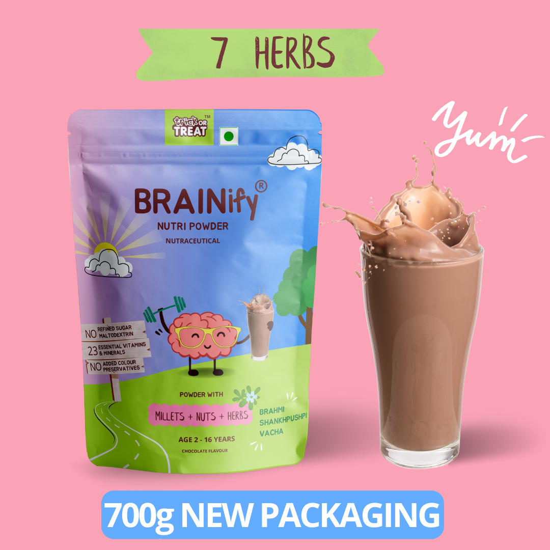 BRAINify Nutrition Powder for Children & Teens | 7 Brain Health Ayurvedic Herbs + Millets + Nuts | No Refined Sugar | Yummy Flavour