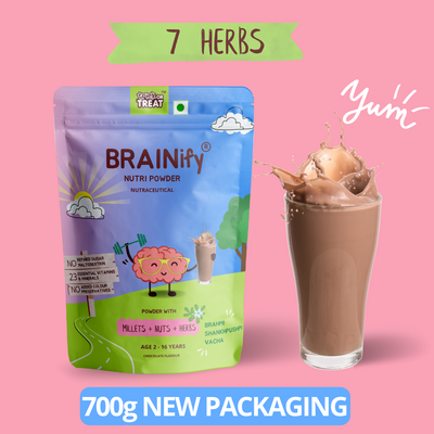 BRAINify Nutrition Powder for Children & Teens | 7 Brain Health Ayurvedic Herbs + Millets + Nuts | No Refined Sugar | Yummy Flavour
